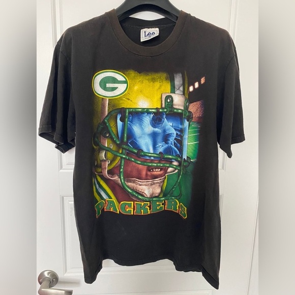 VINTAGE NFL GREEN BAY PACKERS Lee Sport Black Graphic T Shirt in Large - Picture 2 of 9
